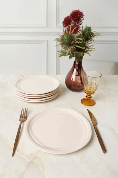 Keramika Krem Bloom Pasta Tabağı 24 Cm 6 Adet 030 - Resim 2