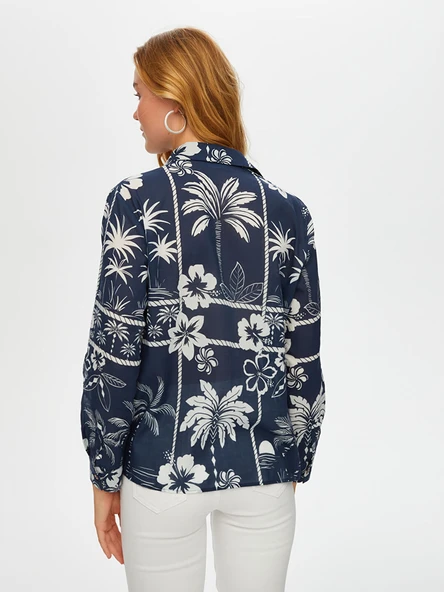 Faik Sönmez Kadın Monochrome Çiçek Desen Pamuk Vual 25YUS25GML054 - 5