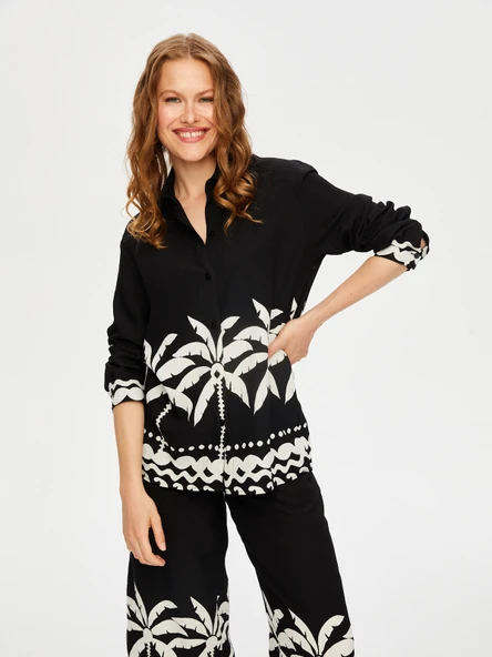 Kadın Resort Eteği Palmiye Desenli Monochrome Tunik Faik Sönmez - 4