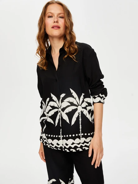 Kadın Resort Eteği Palmiye Desenli Monochrome Tunik Faik Sönmez - 11