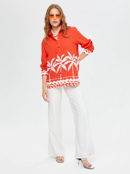Kadın Resort Eteği Palmiye Desenli Monochrome Tunik Faik Sönmez - 7