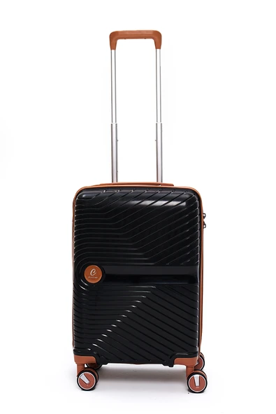 Elatae Exclusive Pro Polipropilen Kırılmaz 2'li Valiz Seti Büyük Boy - Kabin Boy Siyah - Camel 5239 - Resim 4