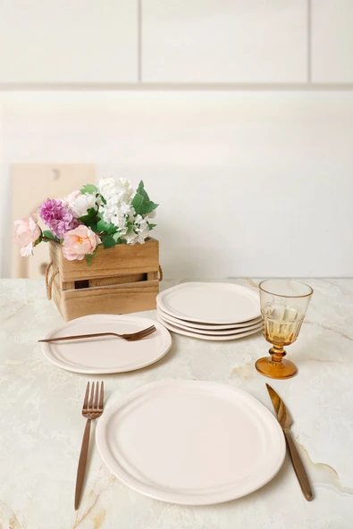 Keramika Krem Bloom Pasta Tabağı 24 Cm 6 Adet 030 - Resim 3