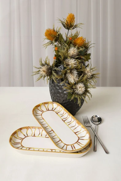 Keramika Worn Gold Noyan Kayık Tabak 26 Cm 2 Adet 22967 - 3