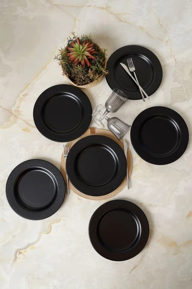 Keramika Mat Siyah İyonya Servis Tabağı 26 Cm 6 Adet 956 ürün görseli 1