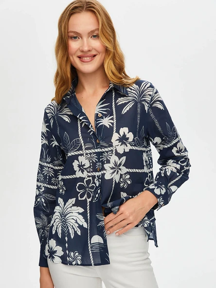 Faik Sönmez Kadın Monochrome Çiçek Desen Pamuk Vual 25YUS25GML054 - 2