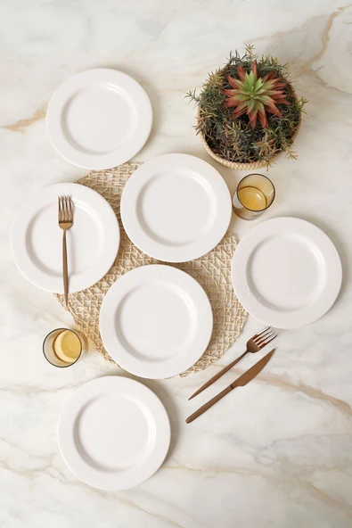 Keramika Beyaz İyonya Pasta Tabağı 22 Cm 6 Adet 006 - 3