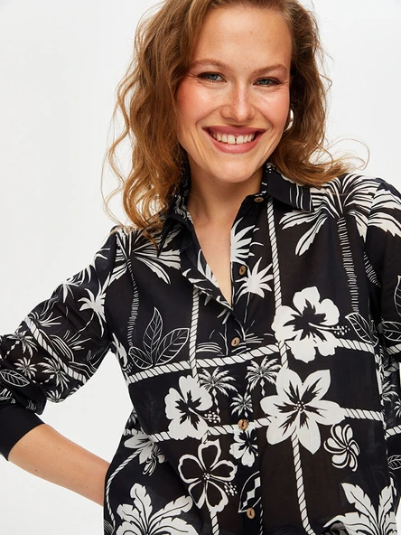 Faik Sönmez Kadın Monochrome Çiçek Desen Pamuk Vual 25YUS25GML054 - 10