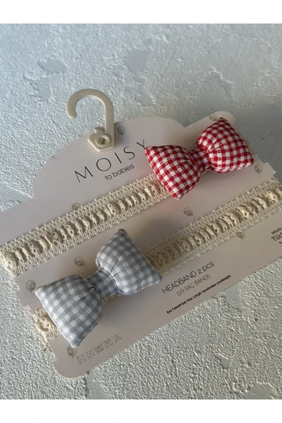 MOISY Pötikare 2'li Bebek Saç Bandı (Kırmızı - Gri)