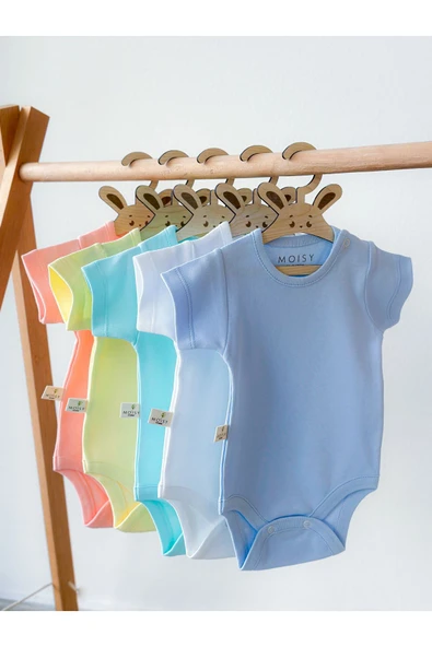 MOISY to babies Erkek Bebek Body, %100 Pamuk, Soft Yıkama, Kısa Kollu  5' li Paket