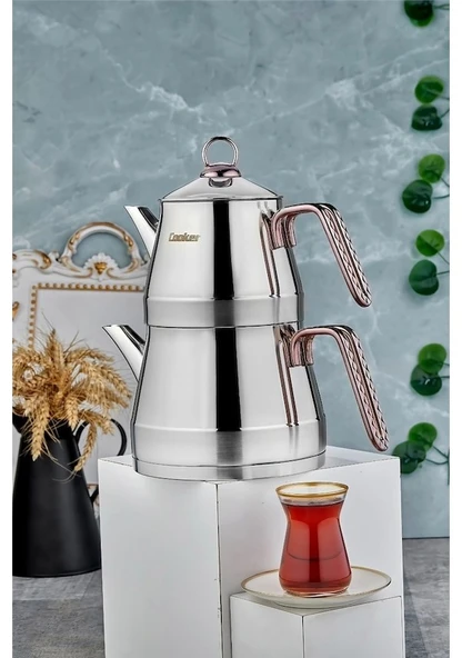 Cooker 4 Parça Alesta Çaydanlık Aile Boy Bakır Renk
