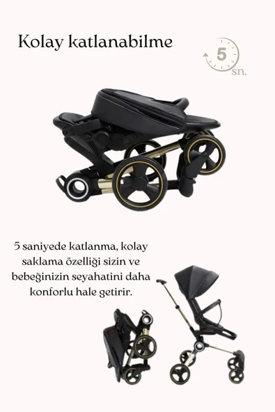QPLAY 360 Derece Dönebilen Hareket Sensörlü Kabin Boy Bebek Arabası - 2