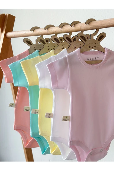 MOISY to babies Kız Bebek Body, %100 Pamuk, Soft Yıkama, Kısa Kollu  5' li Paket