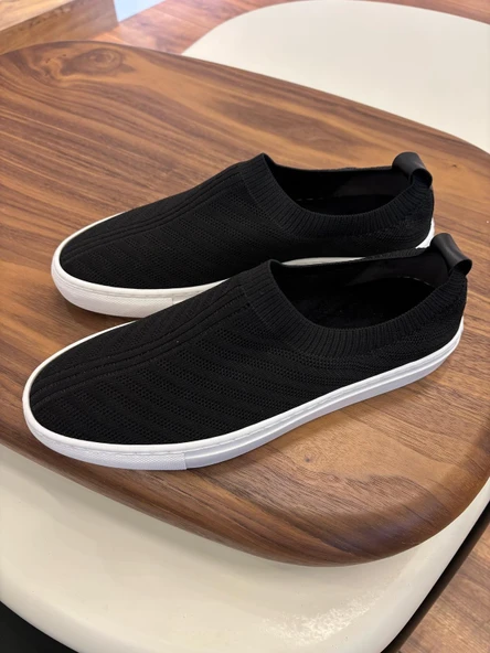 4224 SİYAH TRİKO HAKİKİ DERİ ERKEK SNEAKERS