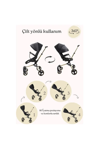 QPLAY 360 Derece Dönebilen Hareket Sensörlü Kabin Boy Bebek Arabası - 5