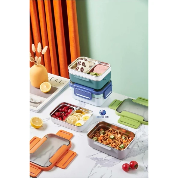 Çift Katmanlı Paslanmaz Çelik Öğle Yemeği Kutusu Turuncu Bl20182 - 4