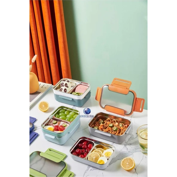Çift Katmanlı Paslanmaz Çelik Öğle Yemeği Kutusu Turuncu Bl20182 - 5