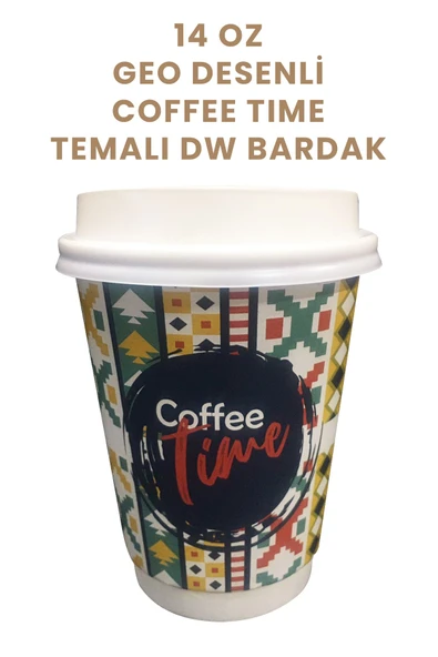 Balkan 14 Oz 40 Adet Geo Desenli Beyaz Kapaklı Sıcak İçecek Bardağı (Kahve) Çift Duvarlı Double Wall (DW)