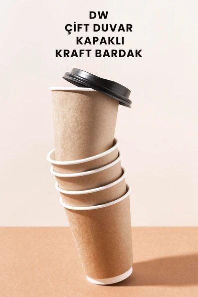 Balkan 14 Oz 20 Adet Kraft Karton Kapaklı Sıcak İçecek Bardağı (Kahve) Çift Duvarlı Double Wall (DW)