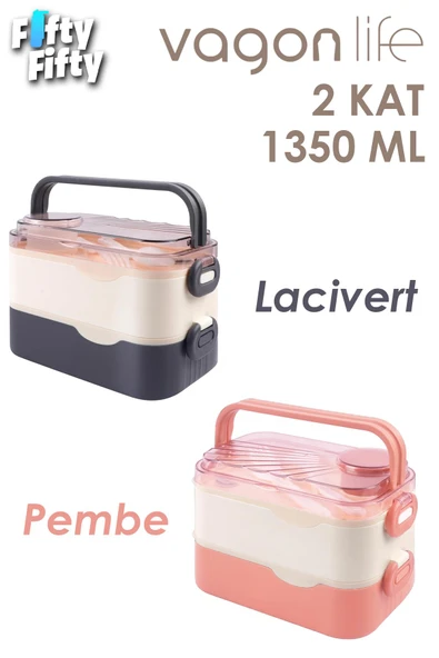 Vagonlife 1350 ML İki Kat Üç Bölme Paslanmaz Çelik Lunch Box Yeni Nesil Sefer Tası-Sos Kaseli Model-FFLBOX10110-2S