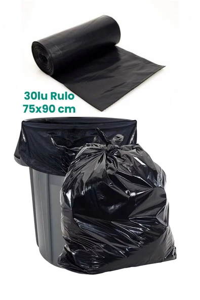 Balkan 30lu sarım rulo Battal Boy siyah çöp poşeti atık torbası 75x90cm 800gr