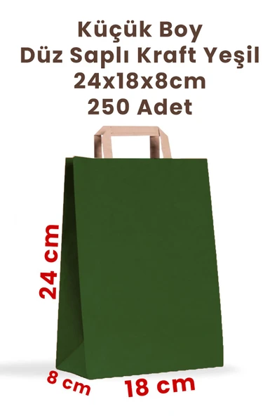 Balkan Yeşil Kraft Düz Saplı Kağıt Alışveriş Çanta 250 Adet - 18x8x24cm (KARTON)