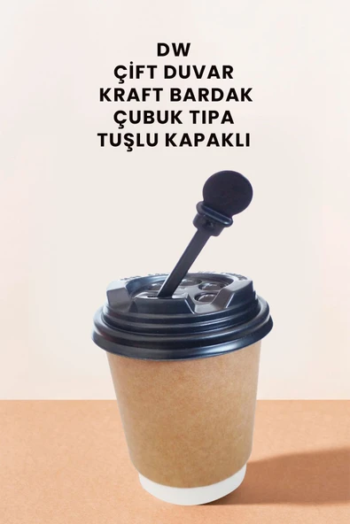 Balkan 8 Oz 100 Adet Kraft Karton Kapaklı Çubuklu Kaşık Sıcak İçecek Bardağı (Çay ve Kahve) Çift Duvarlı