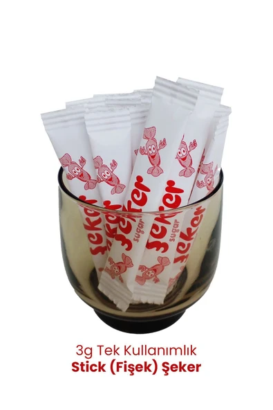 Balkan Tek Kullanımlık Stick (Fişek) Şeker 3g - 50 Adet (Çay Şekeri) Kullan At Toz Şeker