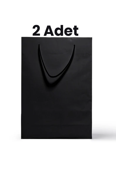 Balkan Siyah İpli Kağıt Alışveriş Çantası 2 Adet 36x25x9cm (Hediyelik, Yılbaşı, Doğum Günü Karton Çanta)