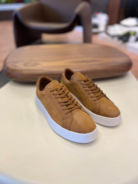 4226 TABA NUBUK - BEYAZ TABAN HAKİKİ DERİ ERKEK SNEAKERS - 2