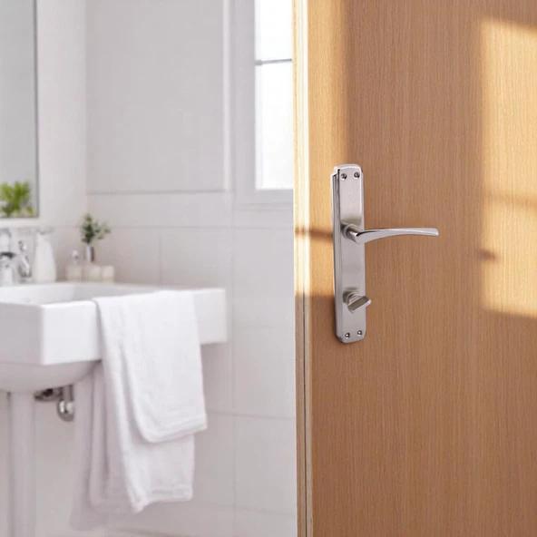 Kilitlenebilir WC Banyo Kapı Kolu Nikel İnox Aynalı Sağa Sola Uygun İç Dış Tuvalet Kapısı 1 Takım - Resim 6