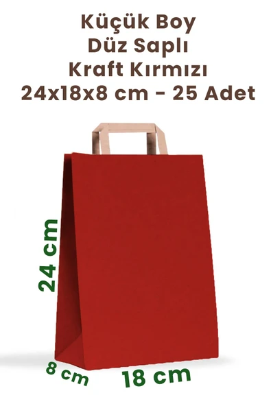 Balkan Kırmızı Kraft Düz Saplı Kağıt Alışveriş Çanta 25 Adet - 18x8x24cm (karton) (alişveri?ş, Hedi?yeli?k)