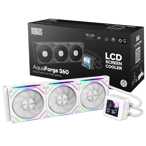 Dragos AquaForge 360 Intel-AMD 360MM LCD Ekranlı ARGB Beyaz Sıvı Soğutucu