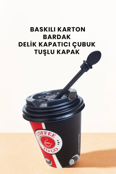 Balkan 8 Oz 25 Adet Baskılı Kapaklı Karton Bardak Karıştırma çubuğu kaşıklı Sıcak içecek bardağı