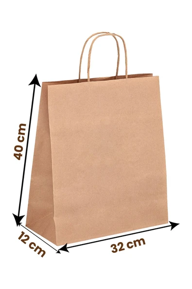 Balkan 10 Adet Kraft Burgu Saplı Karton Kağıt Alışveriş Çanta - 32x12x40cm (alışveriş, )