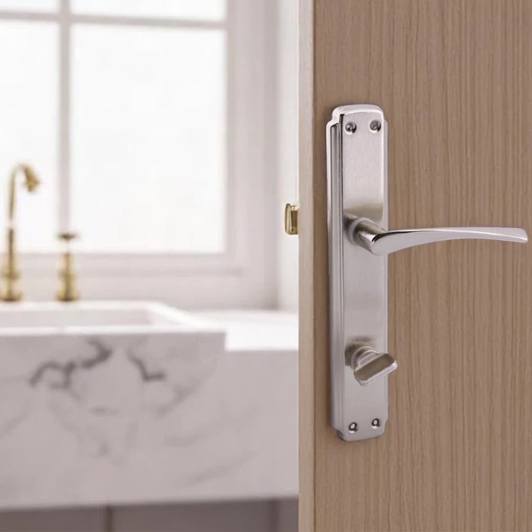 Kilitlenebilir WC Banyo Kapı Kolu Nikel İnox Aynalı Sağa Sola Uygun İç Dış Tuvalet Kapısı 1 Takım - Resim 4