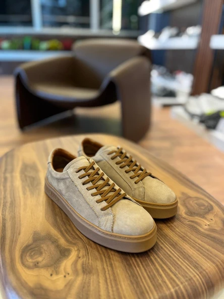 4226 BEJ NUBUK HAKİKİ DERİ ERKEK SNEAKERS - ERKEK SPOR AYAKKABI
