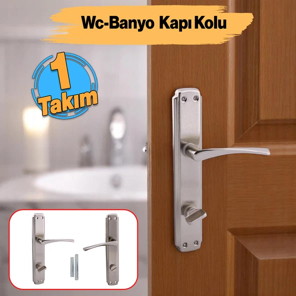 Kilitlenebilir WC Banyo Kapı Kolu Nikel İnox Aynalı Sağa Sola Uygun İç Dış Tuvalet Kapısı 1 Takım ürün görseli