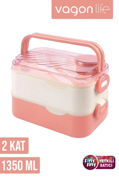 Vagonlife 1350 ML İki Kat Üç Bölme Paslanmaz Çelik Lunch Box Yeni Nesil Sefer Tası-Sos Kaseli Model-FFLBOX10110-2S - 7