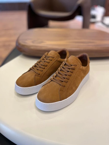 4226 TABA NUBUK - BEYAZ TABAN HAKİKİ DERİ ERKEK SNEAKERS