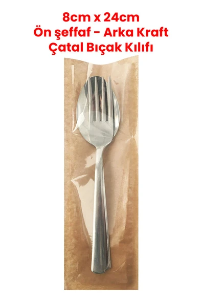 Balkan Kraft Ön Pencereli Çatal Kaşık Bıçak Kılıfı 500 Adet - 8cm X 24cm Tek Kullanımlık