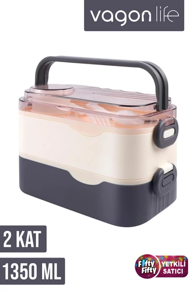 Vagonlife 1350 ML İki Kat Üç Bölme Paslanmaz Çelik Lunch Box Yeni Nesil Sefer Tası-Sos Kaseli Model-FFLBOX10110-2S - 13