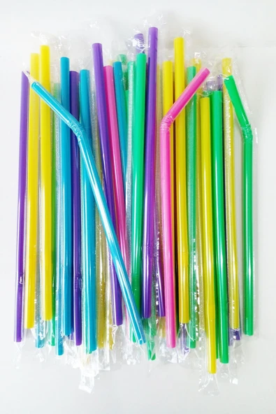 Balkan Pipet Körüklü Jelatinli Frozen Kalın 250 Adet (Karışık 5 Renk) 7mm Çapı ve 24cm boyu