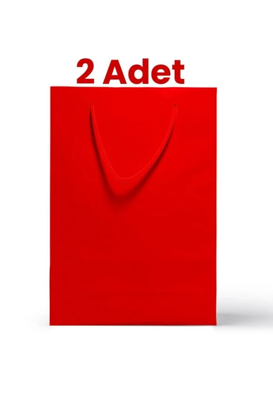Balkan Kırmızı İpli Kağıt Alışveriş Çantası 2 Adet 36x25x9cm Karton (Hediyelik, Yılbaşı, Sevgililer Günü)
