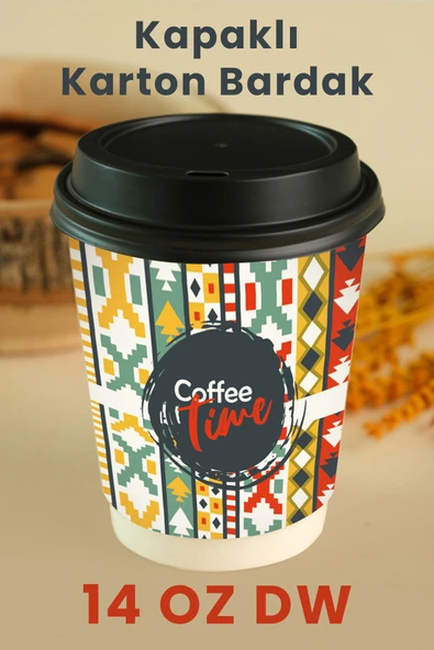 Balkan 14 Oz 40 Adet Geo Desenli Kapaklı Sıcak İçecek Bardağı (Kahve) Çift Duvarlı Double Wall (DW)