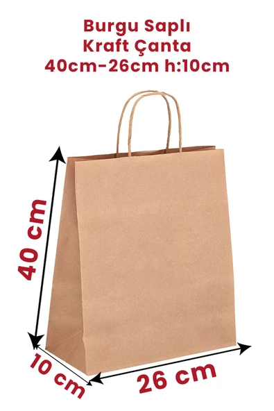 Balkan Kraft Burgu Saplı Kağıt Alışveriş Çanta 15 Adet - 26x10x40cm (KARTON) (ALIŞVERİŞ, HEDİYELİK)