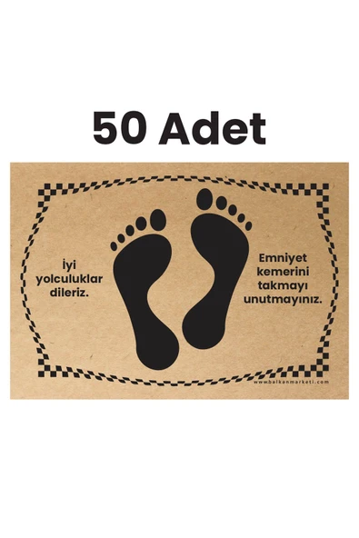 BALKAN AMBALAJ Kraft 120gr Ayak İzi Yatay Oto Paspas Kağıdı 50 Adet - 35x50cm - Kalın Kağıt Baskılı