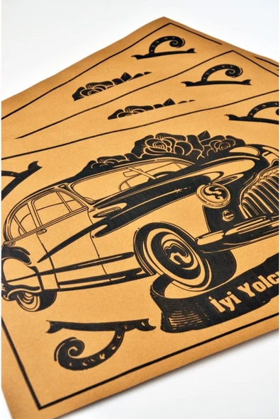 BALKAN AMBALAJ Kraft 250 Adet Oto Paspas Kağıdı - 120g - 35x50cm Baskılı Kalın Kağıt (Klasik Araba) - Resim 2