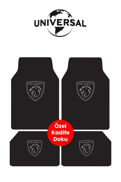 Universal Yıkanabilir Üst Sınıf Kumaş ve Taban Kalın Pvc Peugeot Oto Paspas Seti 3,4kg Kalınlık 0,5cm