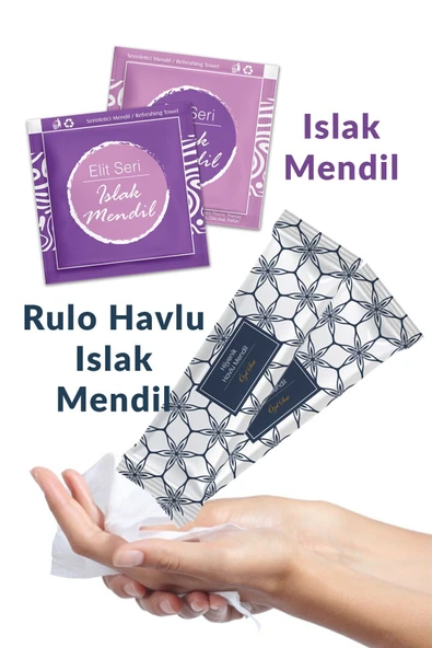 Balkan Tek Kullanımlık Kare Islak Mendil 8x8cm Mor 25 Adet V Rulo Havlu Mendil 25 Adet (TOPLAM 50 Adet)